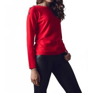 NEW MARBLE rhinestone-buttoned sweater in red